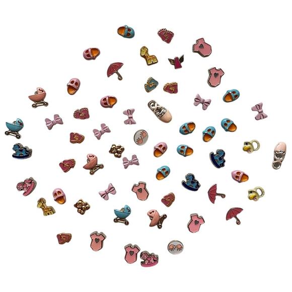 Lot of 60+ Pcs Floating Locket Jewelry Charms Pink Blue Newborn Boy Girl Baby - Picture 6 of 6